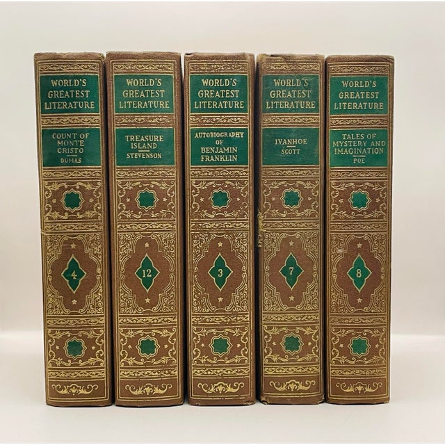 Paper Tan & Green Hardcover Book Set-5 Volumes For Sale - Image 7 of 8