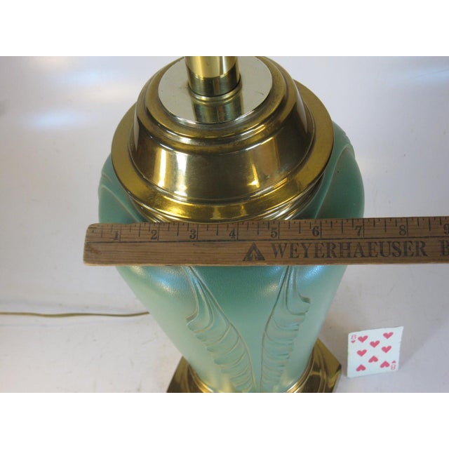 Mid 20th Century Table Lamp Hollywood Regency / Classical, Lighting Electric, Green & Brass Finish Metal For Sale - Image 6 of 11