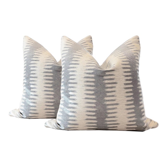 Ivory and Silver Gray Sofa Pillows - A Pair For Sale