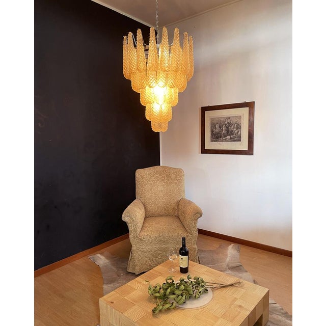 Italian Amber Murano Glass Chandelier with 52 Drop Petals, 1990s For Sale - Image 12 of 18