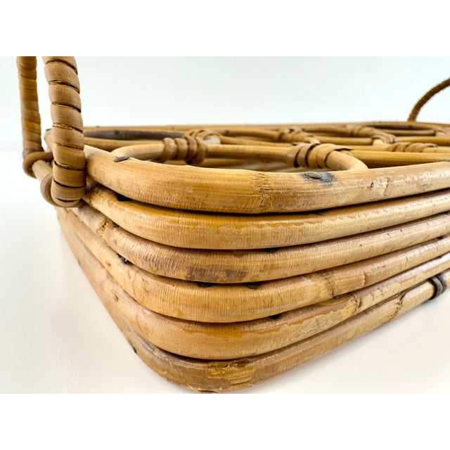 Mid-Century Modern 1960s Mid-Century Modern Rattan Drink Caddy With Wine Bottle Rack For Sale - Image 3 of 12