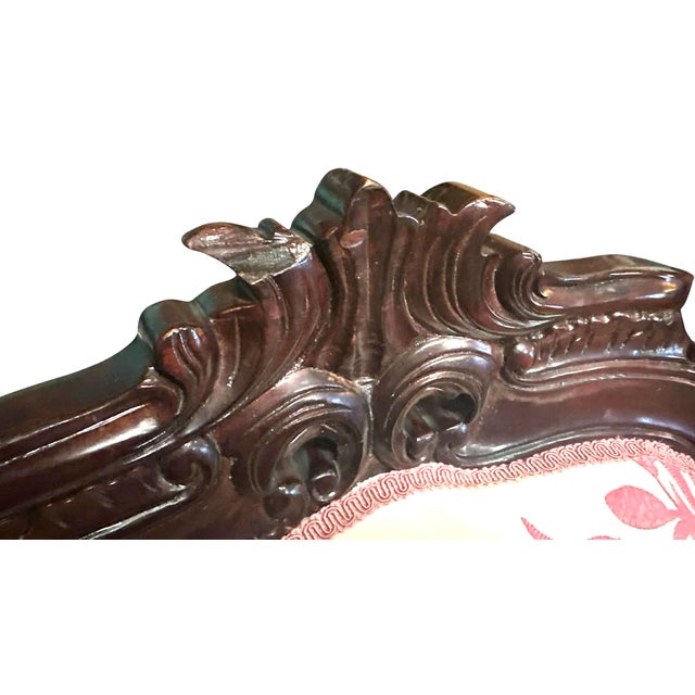 Mid 19th Century ‘Empress Carlota’ Mahogany Fauteuil - Circa 1860s With New Leather and Otomi Hand Embroidery Upholstery For Sale - Image 5 of 10