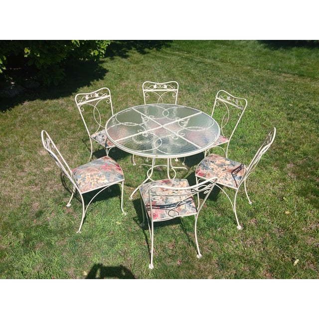 1980s Vintage Wrought Iron 7 Pc Patio Dining Set For Sale - Image 5 of 11