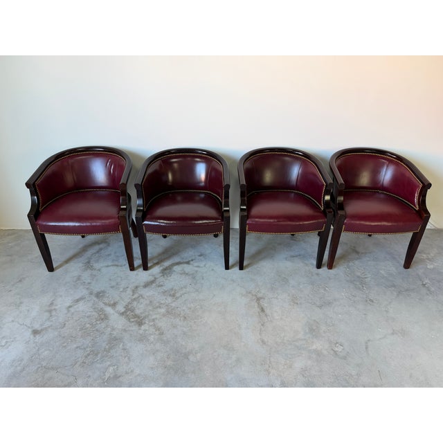 Sophisticated set of six vintage Hickory Chair dining chairs, crafted in a classic Hollywood Regency style. Each chair...