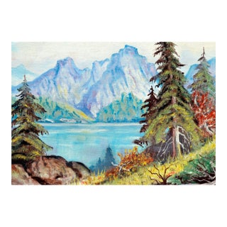 1990s "Sierra Mountains Reflecting on Lake Tahoe" Landscape Oil Painting by J. Conover For Sale