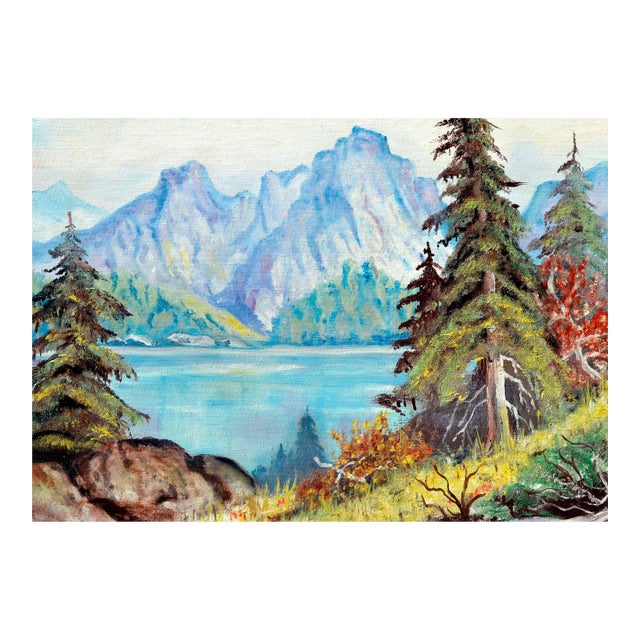 1990s "Sierra Mountains Reflecting on Lake Tahoe" Landscape Oil Painting by J. Conover For Sale