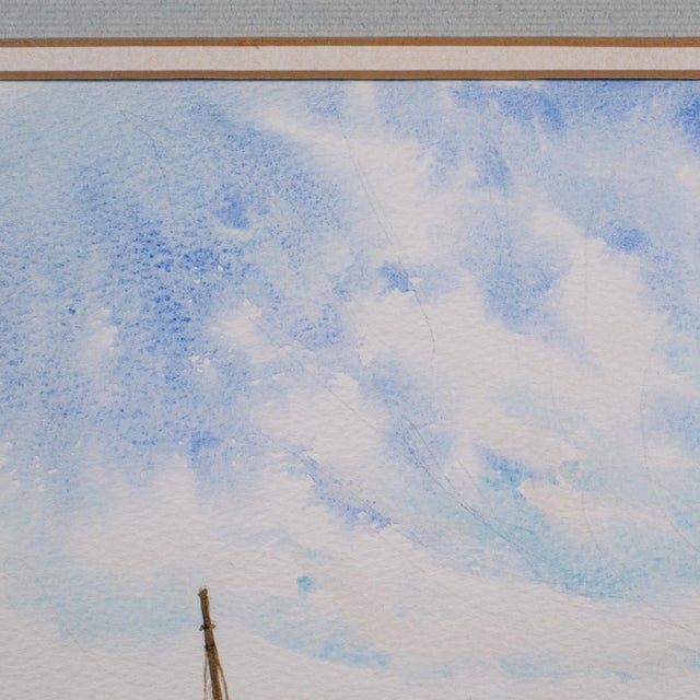 1990s Vintage Beach Landscape Painting, English School Watercolour, Nautical Art, 1991 For Sale - Image 5 of 9