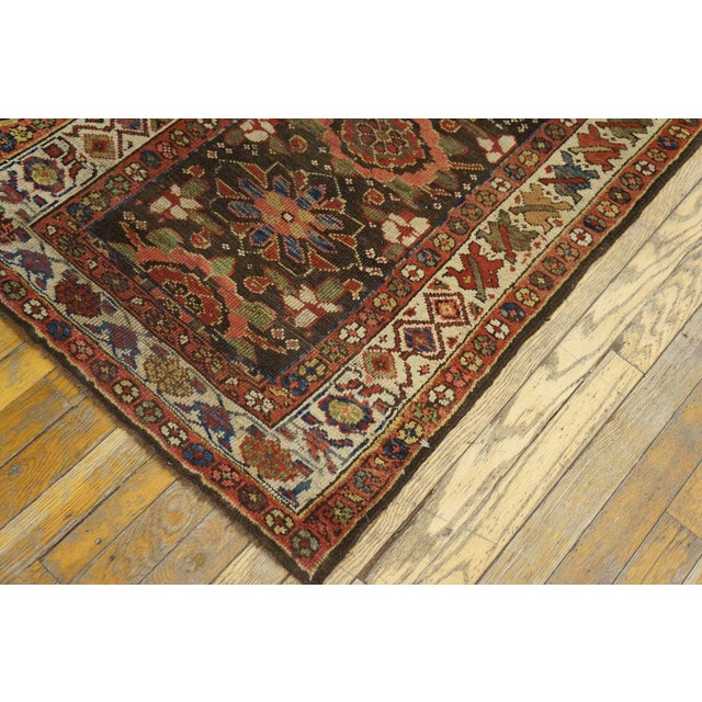 1870s Brown Mina Khani Tribal Antique Nw Persian Carpet 2'6" X 19'8" Handmade Wool Runner Rug For Sale - Image 4 of 12