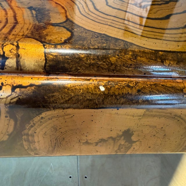 1970s Large Brass and Woodgrain Lacquer Coffee Table For Sale - Image 10 of 12
