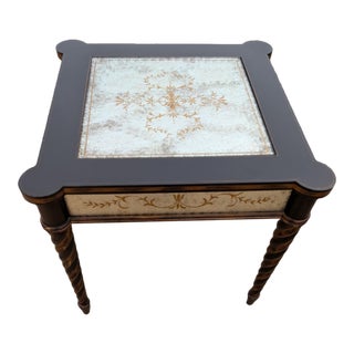 Vintage Églomisé Accent Table Has a Mirrored Top and Spiral Legs Attributed to Lillian August for Drexel Heritage. For Sale