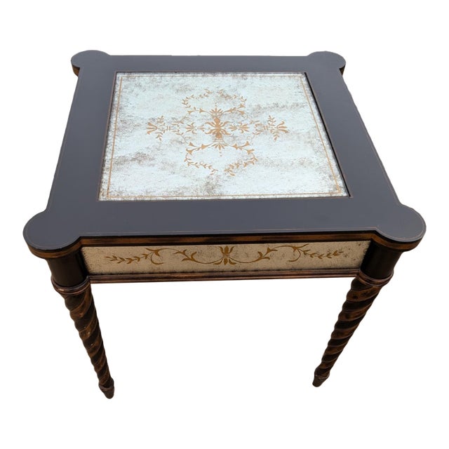 Vintage Églomisé Accent Table Has a Mirrored Top and Spiral Legs Attributed to Lillian August for Drexel Heritage. For Sale