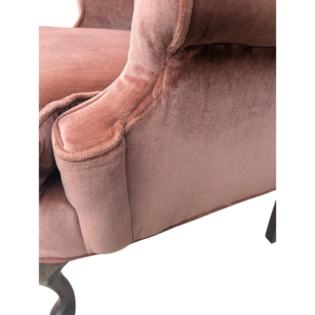 Mid 20th Century Rose Gold Pink Crushed Velvet Wingback Chairs- A Pair For Sale - Image 18 of 18
