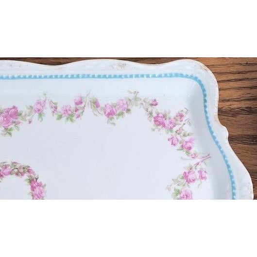 Rococo Antique Silesia Porcelain Floral Garlande Tray For Sale - Image 3 of 9