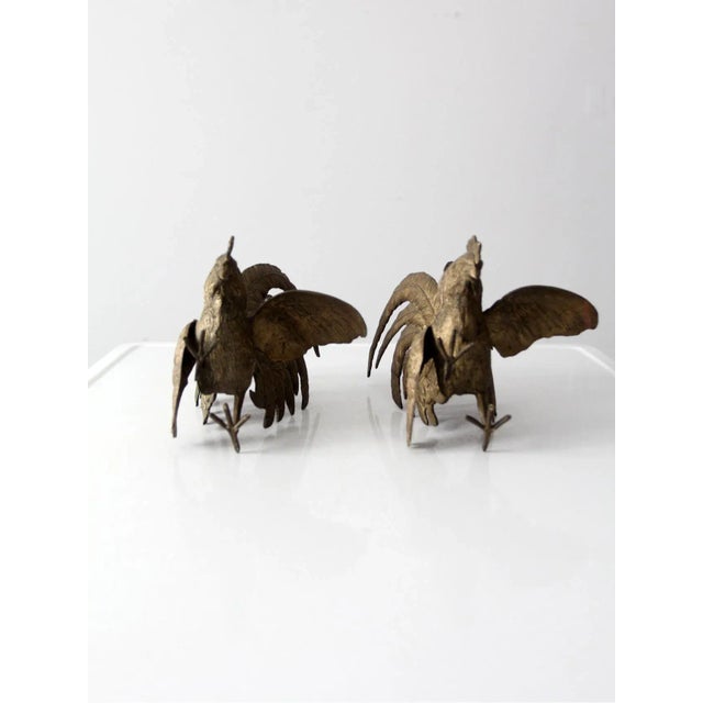 Mid 20th Century Antique Bronze Fighting Roosters Pair For Sale - Image 5 of 13