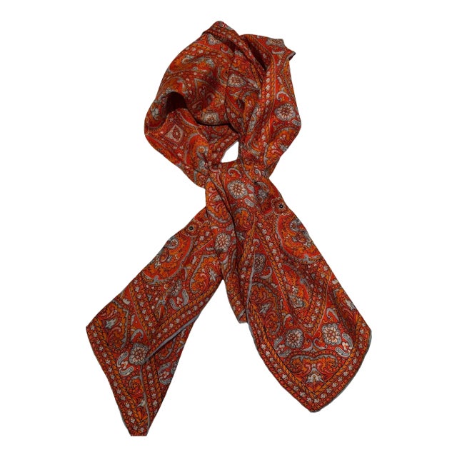 Vintage Paisley Silk Oblong Scarf in Orange colors For Sale