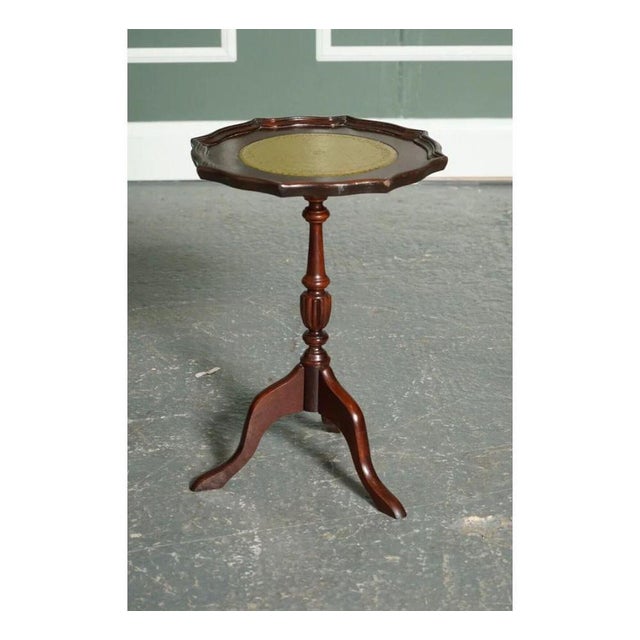 Vintage Green Leather Side Table with Tripod Feet For Sale - Image 3 of 13