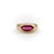 What we love about this 14k gold retro ring is its streamline form: the oval synthetic ruby has a curved surface that...