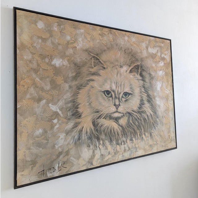 An enormous mid century painting of a Persian cat, signed by Thomas Lee, USA 1970s. Great decorative piece. Heavily...