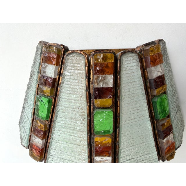 1970s Hammered Glass Wrought Iron Sconce by Longobard - Set of 3 For Sale - Image 9 of 12