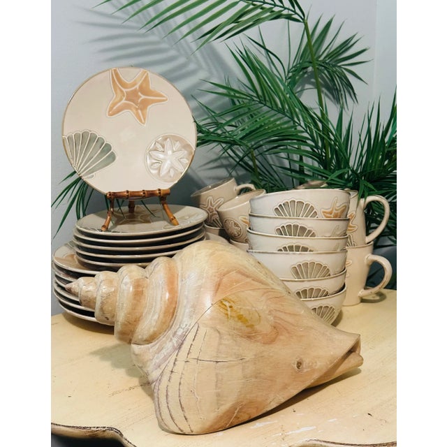 Nautical Sarreid Large Carved Wood Conch Shell, Made in Spain For Sale - Image 3 of 11