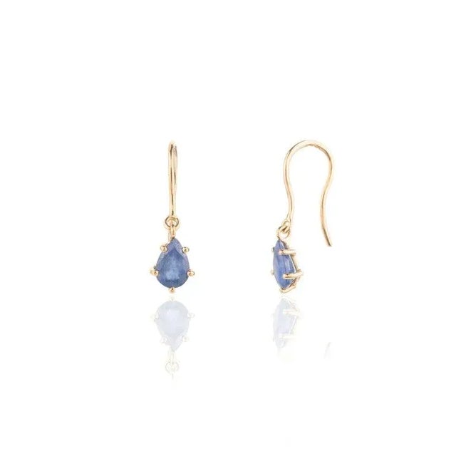 14k Solid Yellow Gold Sapphire Dangle Earrings - 2 Pieces For Sale In New York - Image 6 of 7