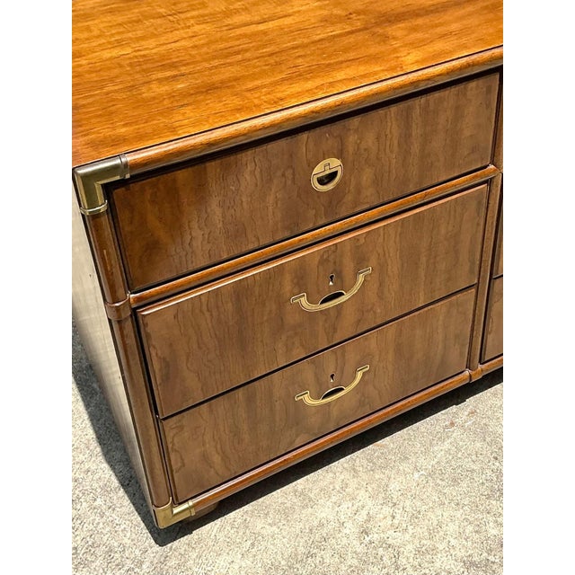 Drexel Vintage Drexel Wood and Brass Campaign Dresser For Sale - Image 4 of 13