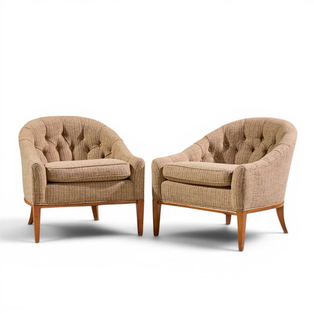 Erwin Lambeth Style Mid Century Walnut Lounge Chairs - Pair Each chair measures: 28.25 wide x 30.5 deep x 28 high, with a...