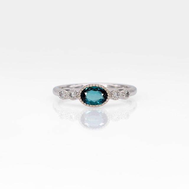 2020s Indicolite Tourmaline Ring With Natural Diamond Accents: Solid 14k Gold, Size 6.75 For Sale - Image 5 of 10