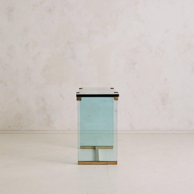 German 'T30' Glass + Gilt Brass Console Table Attributed to Peter Ghyczy, 1970s For Sale - Image 4 of 11