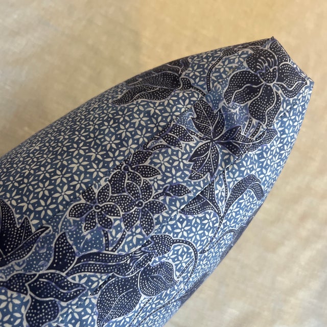 Custom Designer Boxed Pillow in Quadrille Blue Antik Batik Down Insert Contrasting Box Banding For Sale - Image 4 of 6