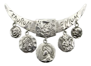 Late 19th Century Victorian Whiting Sterling Silver Etruscan/Homeric Multi-Medallion Pin