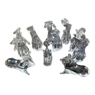 Vintage Christmas 1988 Enesco Accents Clear Art Glass Nativity 10-Pc Set For Sale