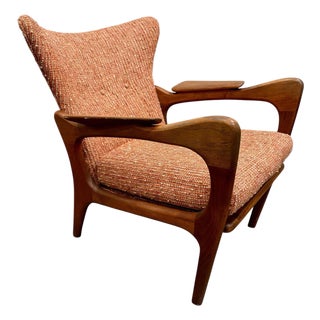 Adrian Pearsall Attributed Mid-Century Modern Sculptural Walnut Wing Back Lounge Chair For Sale