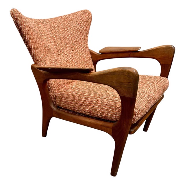 Adrian Pearsall Attributed Mid-Century Modern Sculptural Walnut Wing Back Lounge Chair For Sale