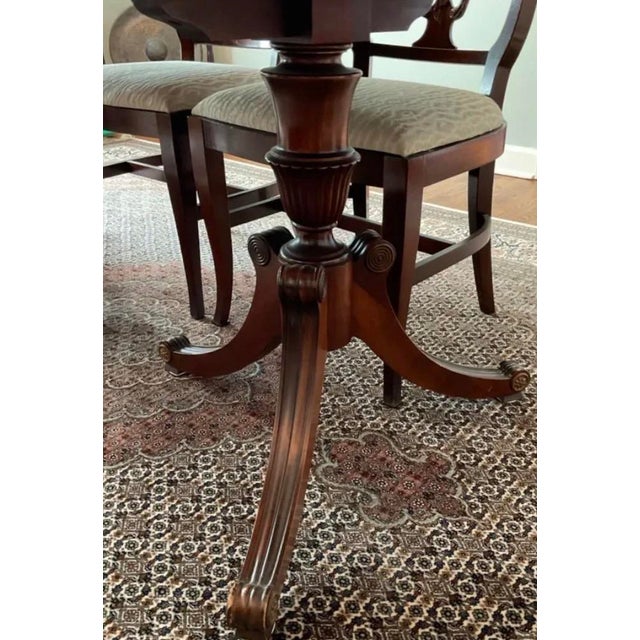 Northern Furniture Co. Vintage Mahogany Double Pedestal Dining Table With 6 Shield-Back Chairs & 4 Leaves For Sale - Image 9 of 12