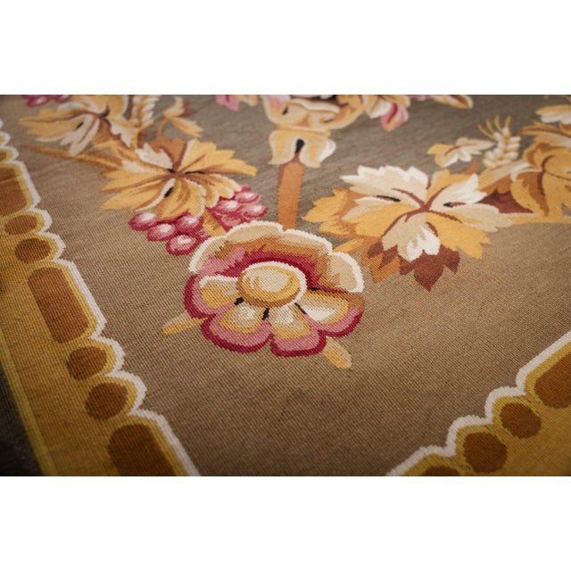 Textile 9x12 Vintage Aubusson Flat Weave Wool Rug, Olive Green Star Lattice For Sale - Image 7 of 15