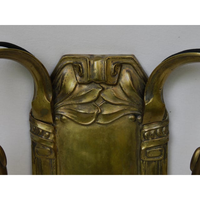 Metal Antique Art Nouveau Brass Wall Lights, Set of 2 For Sale - Image 7 of 18
