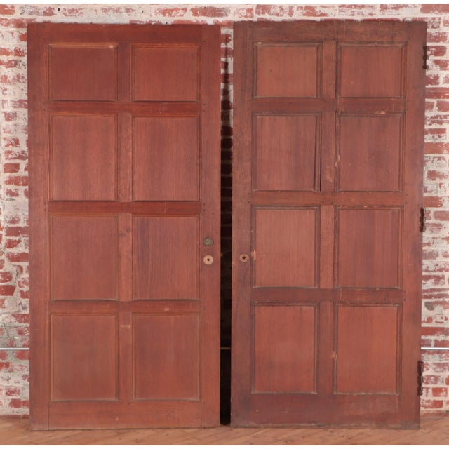 1900 - 1909 A Set of Three Solid Oak French Paneled Doors Along With Six Matching Panels C. 1900. For Sale - Image 5 of 7