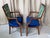 John Stuart Set of 8 John Stuart Mid-Century Dining Chairs – Hollywood Regency Newly Upholstered in Thibaut Designer Fabric With a Rich Navy Velour on the Seats. For Sale - Image 4 of 12
