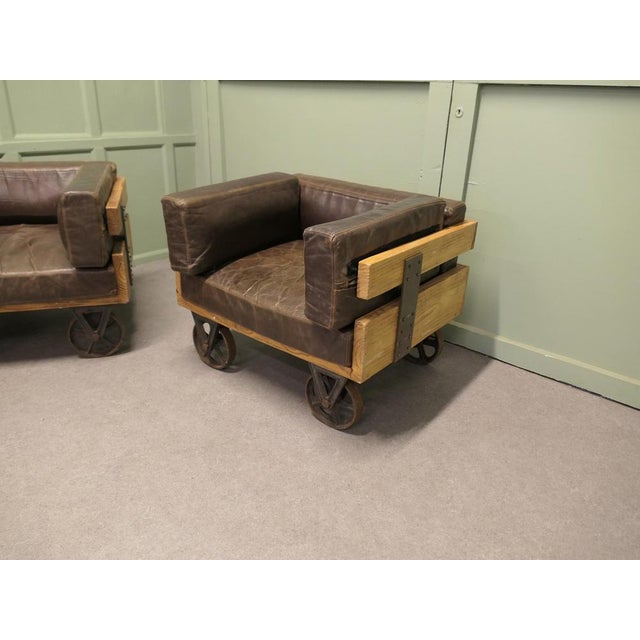 Industrial Industrial Wood Framed Club Chairs, 1970, Set of 2 For Sale - Image 3 of 9