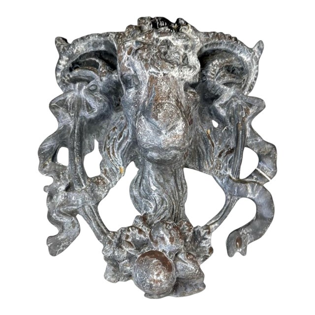 Vintage Architectural Lead Wall Plaque Ram's Head For Sale