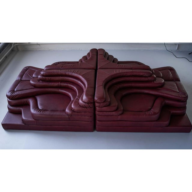 1970s Terrazza Landscapes in Burgundy Leather by Ubald Klug for de Sede, 1970s, Set of 4 For Sale - Image 5 of 18