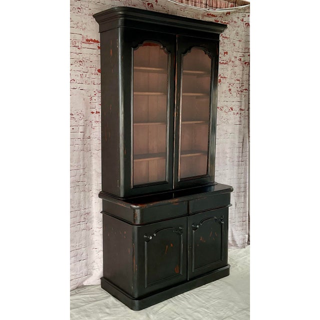 Ebony English Regency Ebonized Wood Bookcase Cabinet, 19th Century For Sale - Image 8 of 10