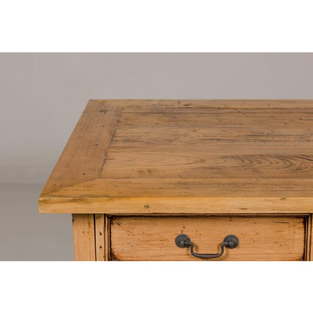 Teak Kneehole Desk with Eight Drawers and Custom Bleached Finish For Sale - Image 11 of 12
