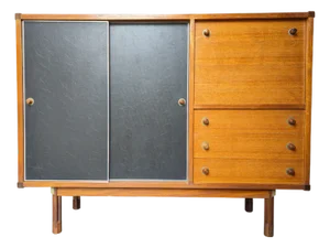 Italian Teak and Black Skai Sideboard by G. Coslin for 3V Arredamenti, 1960s