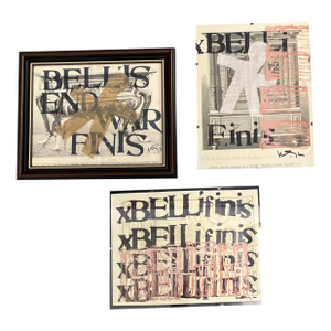 Contemporary 3 Original Wayne Cunningham Abstract Collage/Paintings “Belli Fini End War” Framed-Set of 3