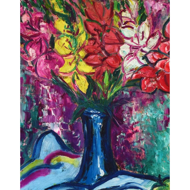 Vintage Mid Century Post Impressionist Floral Still Life Oil Painting of Gladiola Flowers, Aschner 1961 For Sale In New York - Image 6 of 9