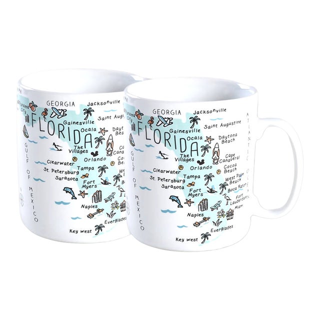 Collectible Fine China Large Florida Jumbo Map Mugs – A Pair For Sale