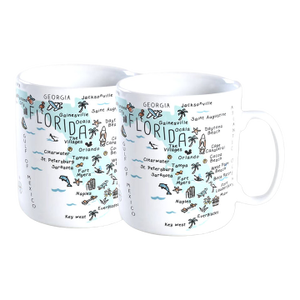 Collectible Fine China Large Florida Jumbo Map Mugs – A Pair
