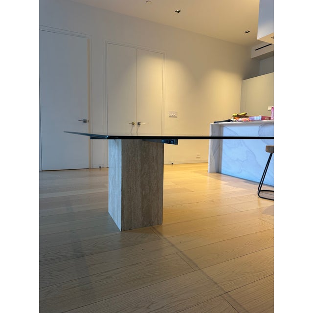 Vintage 1970s Travertine and Glass Dining Table For Sale - Image 4 of 7